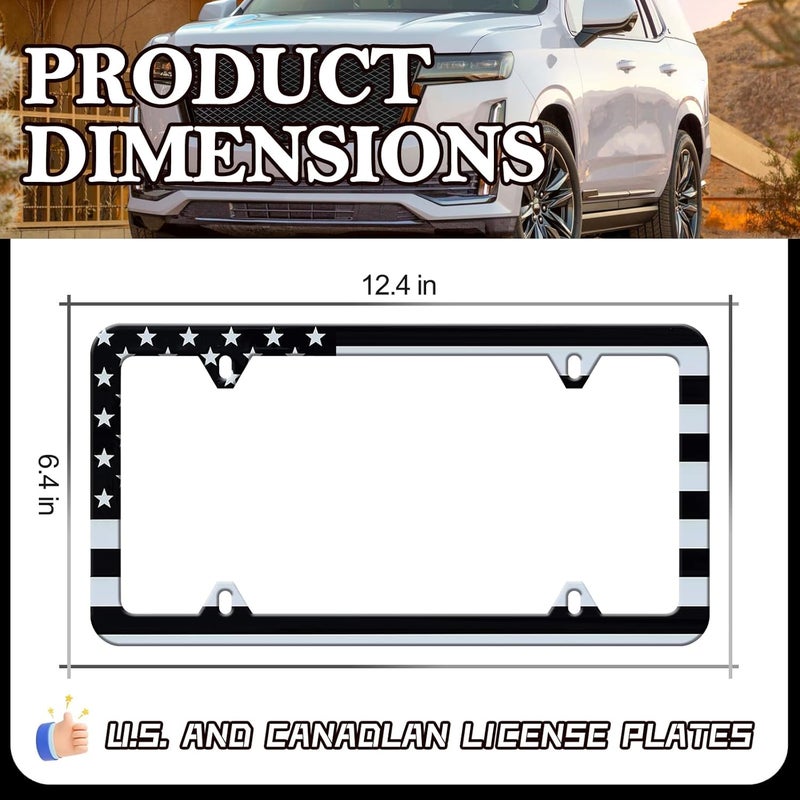 LIN KANG Black American Flag License Plate Frame - 2 Pack Stainless Steel Classic Patriotic USA Flag License Plate Holder Cover Rust-Proof Auto Parts Decoration with Screws 4 Holes - Image 2